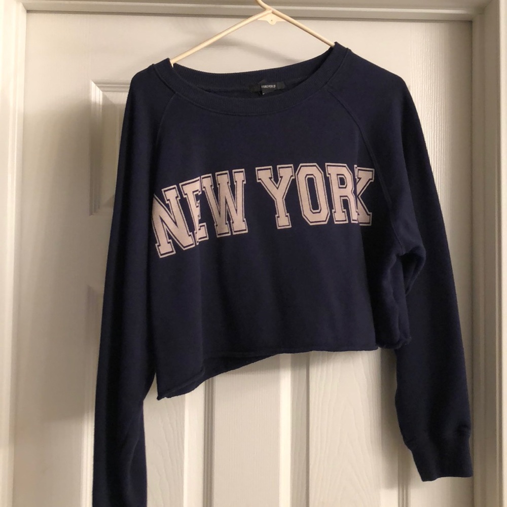 New York dark blue crop top sweater